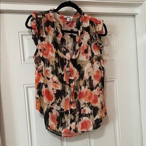 DKNY sleeveless floral pink/orange/white/tan/black top NWOT excellent condition